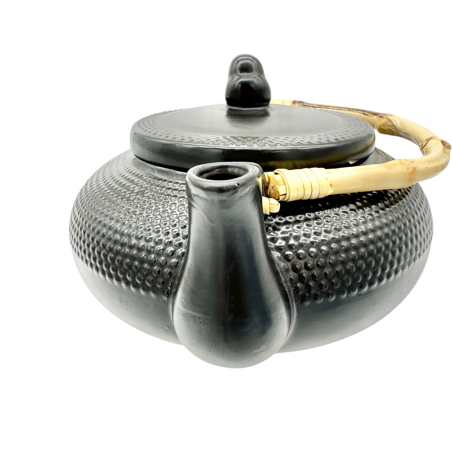 Textured Ceramic Teapot and Lid in Solid Black With Bamboo Handle By DesignPac