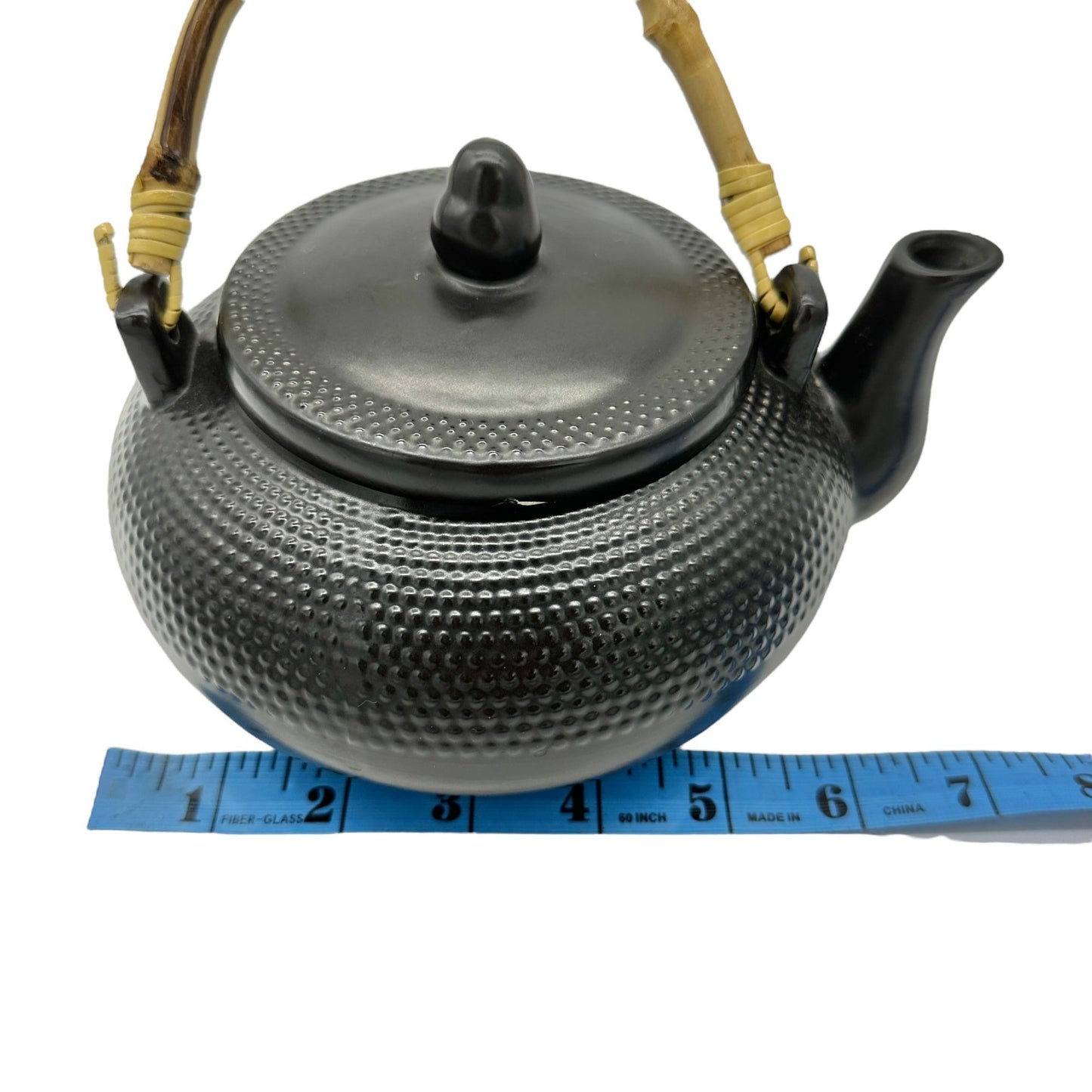 Textured Ceramic Teapot and Lid in Solid Black With Bamboo Handle By DesignPac