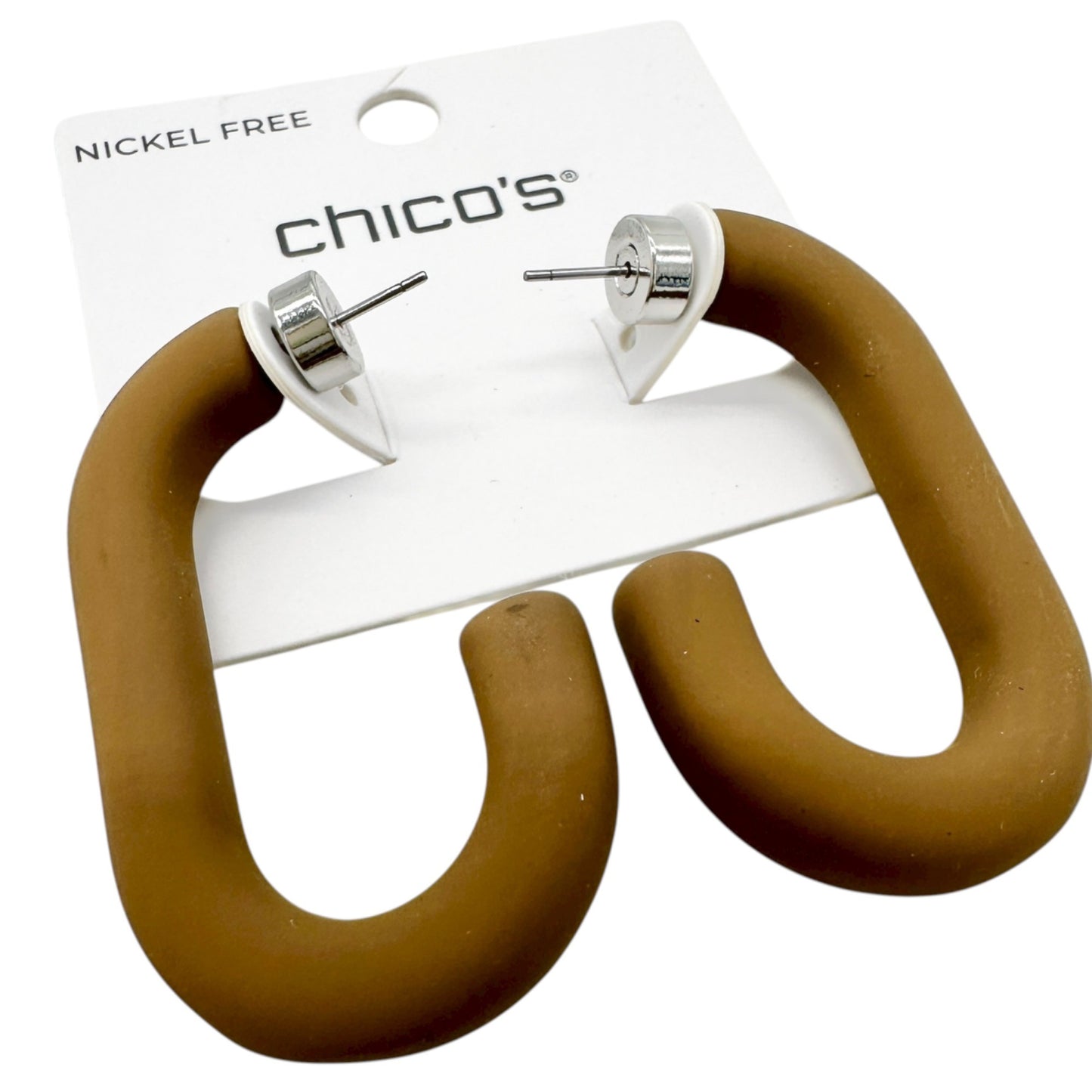 Chicos Link Collection Hoop Brown Nickel-Free Earrings Lightweight NEW