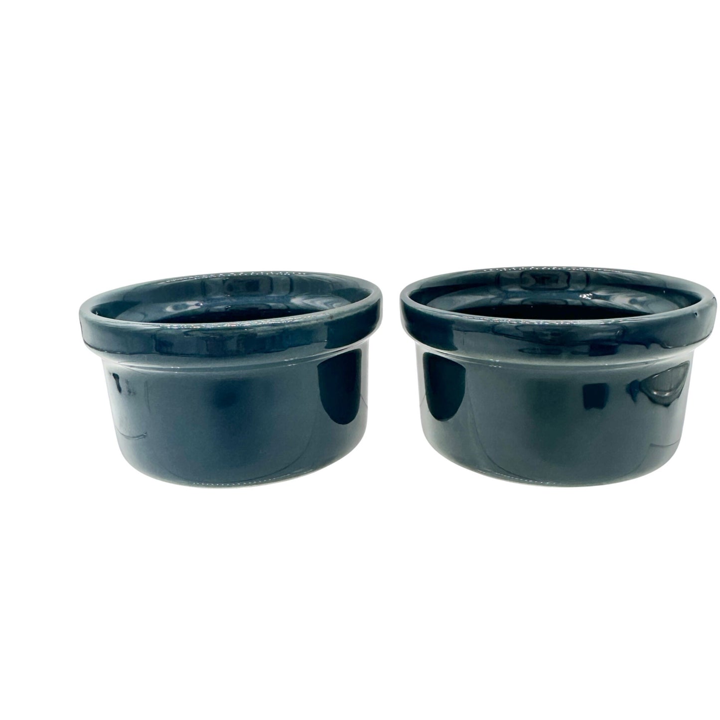 Set Of 2 Emile Henry France Ceramic Ramekins 10.28 Blue Glazed Stoneware 4" Dia