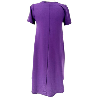 LuLaRoe Carly Dress Womens M Purple Short Sleeve Relaxed Fit With Pocket Comfy