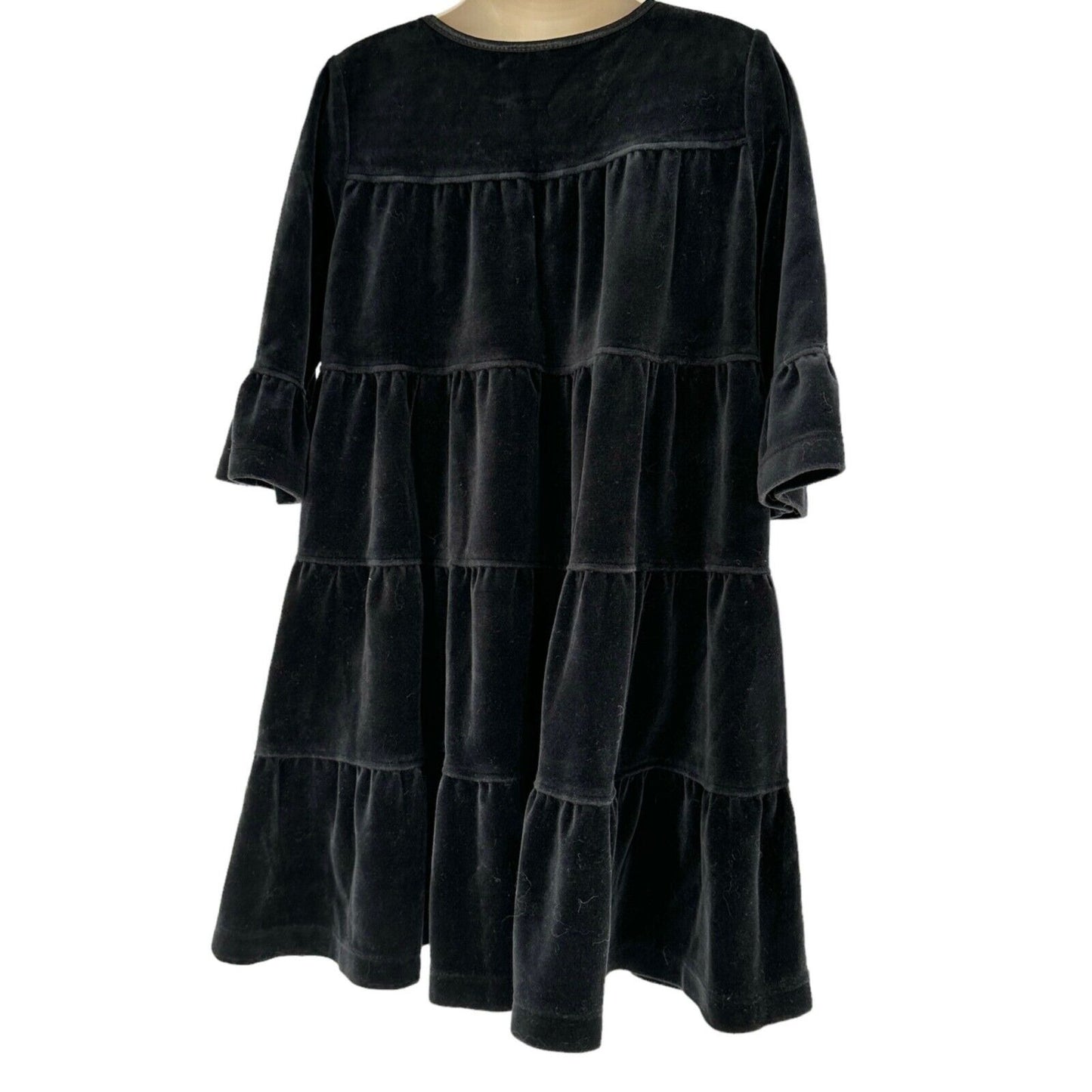 Hanna Andersson Girls 100 US 4 Dress Black Faux Velvet 3/4 Sleeve