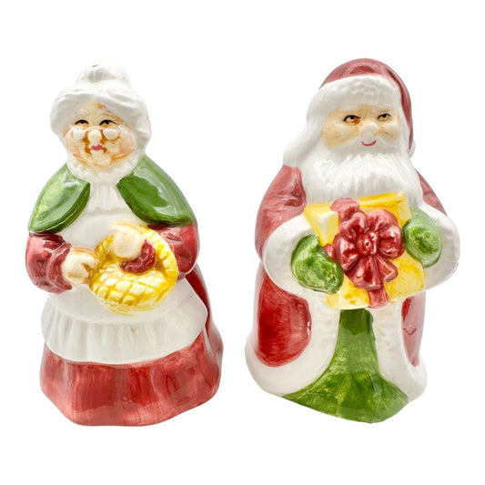 Christmas Salt & Pepper Shakers Santa and Mrs. Claus Red Green White Unused