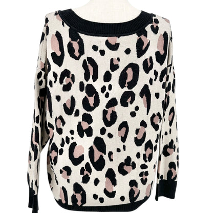Evri Leopard Print Sweater Womens 2X Black Pink Beige Patterned Knit Crew Neck