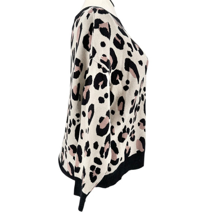 Evri Leopard Print Sweater Womens 2X Black Pink Beige Patterned Knit Crew Neck