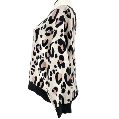 Evri Leopard Print Sweater Womens 2X Black Pink Beige Patterned Knit Crew Neck
