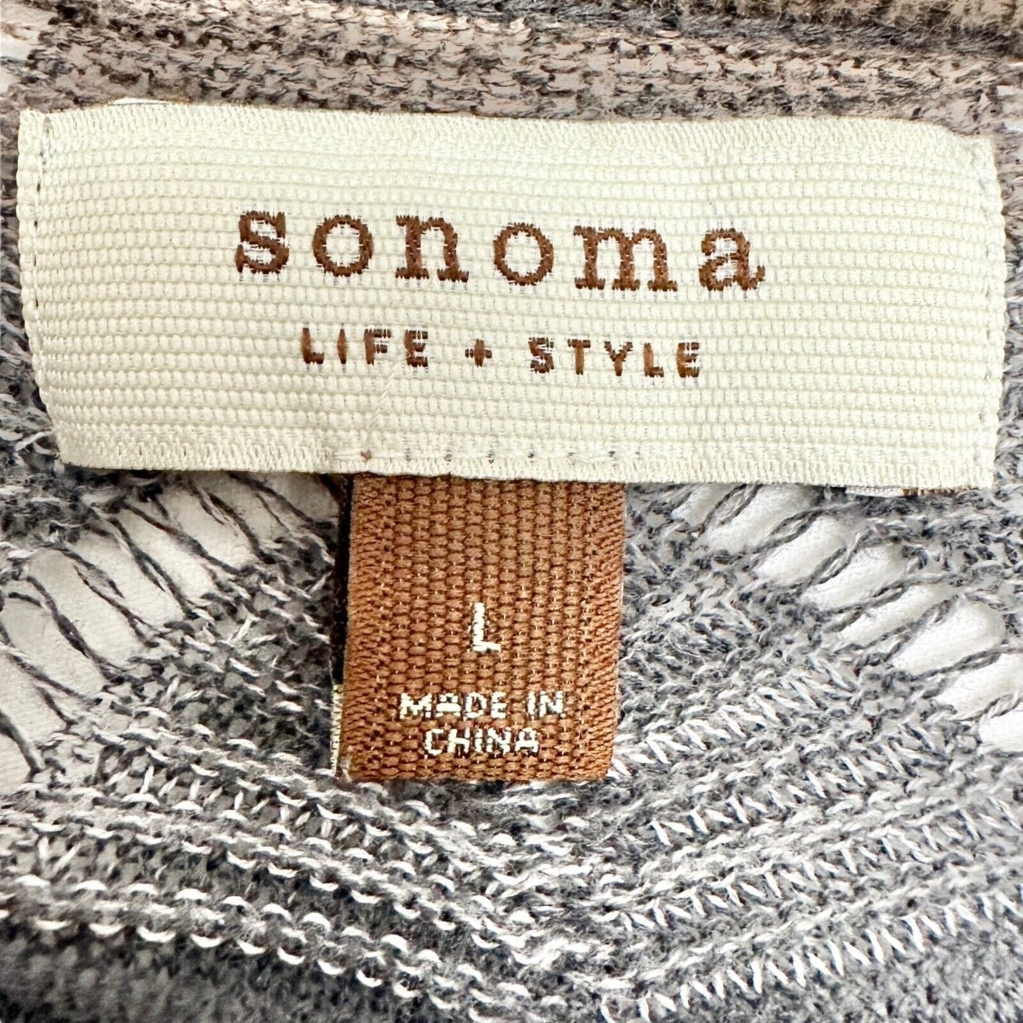 Sonoma Open-Front Sweater Women's Large Gray Ecru Long Sleeve Loose Knit