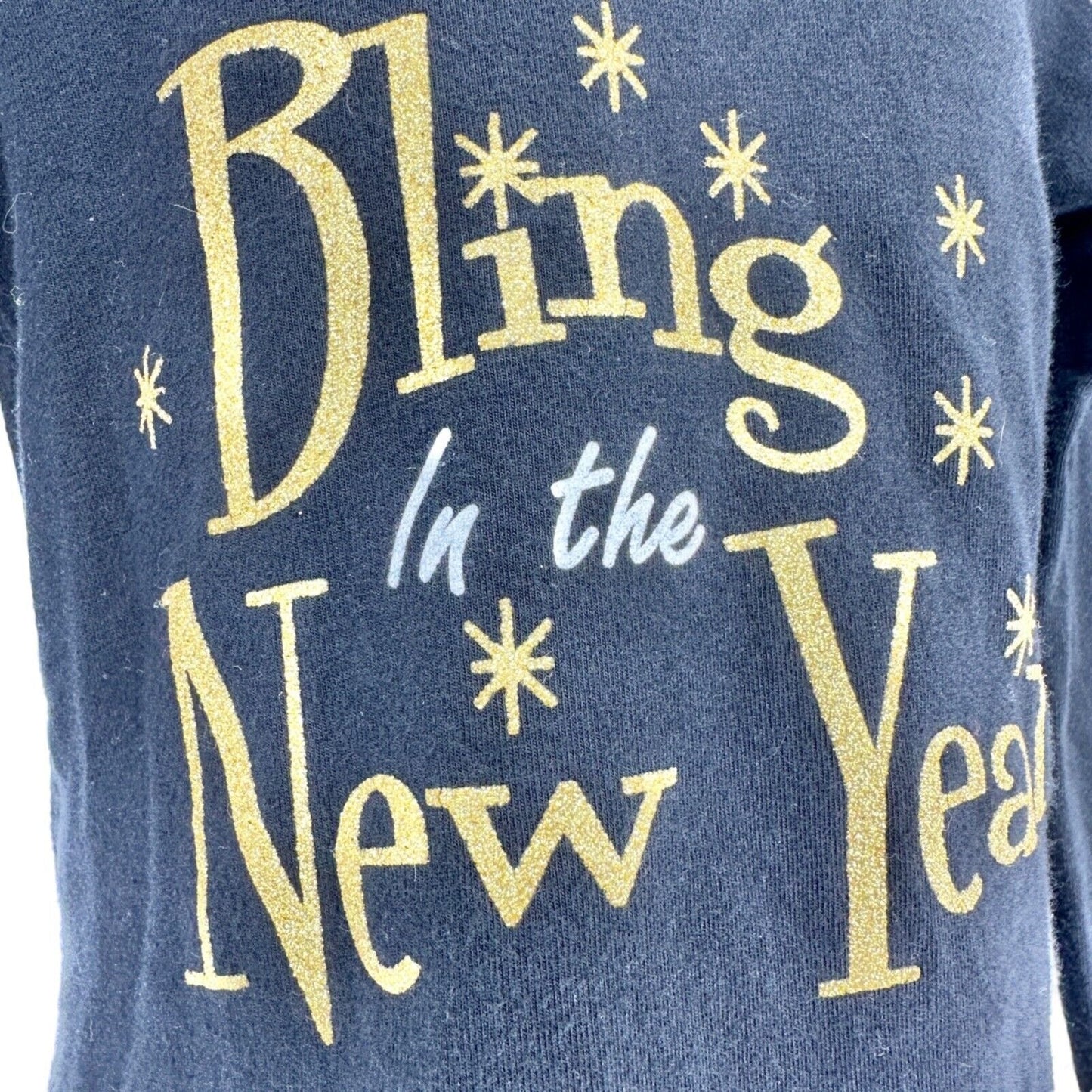 Bling in the New Year Toddler Girls M Black T-Shirt Long Sleeve Gold with Stars