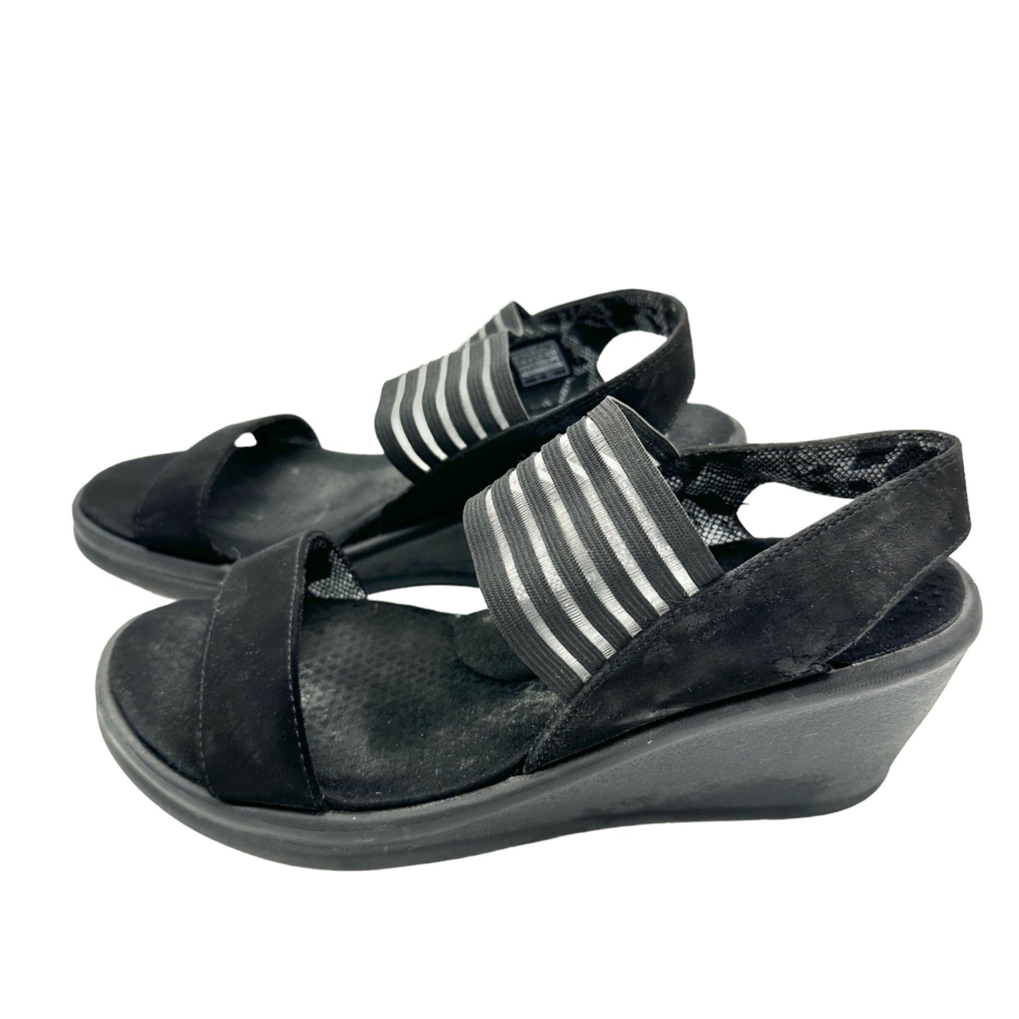 Skechers Womens Wedge Sandals 9.5 Black Faux Suade Upper 2.5 inch Heel