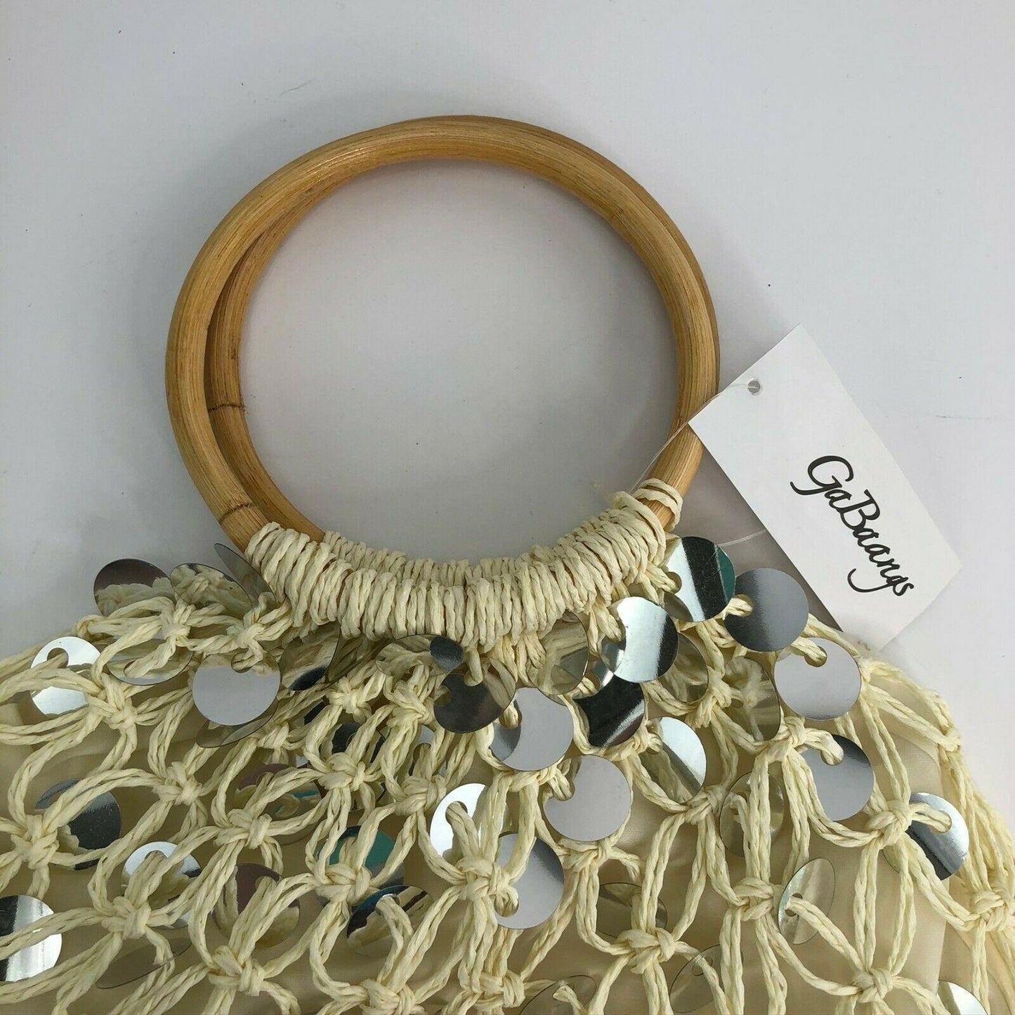 GaBaangs hoop handle sequin bag Cream tote small convenient cute NWT