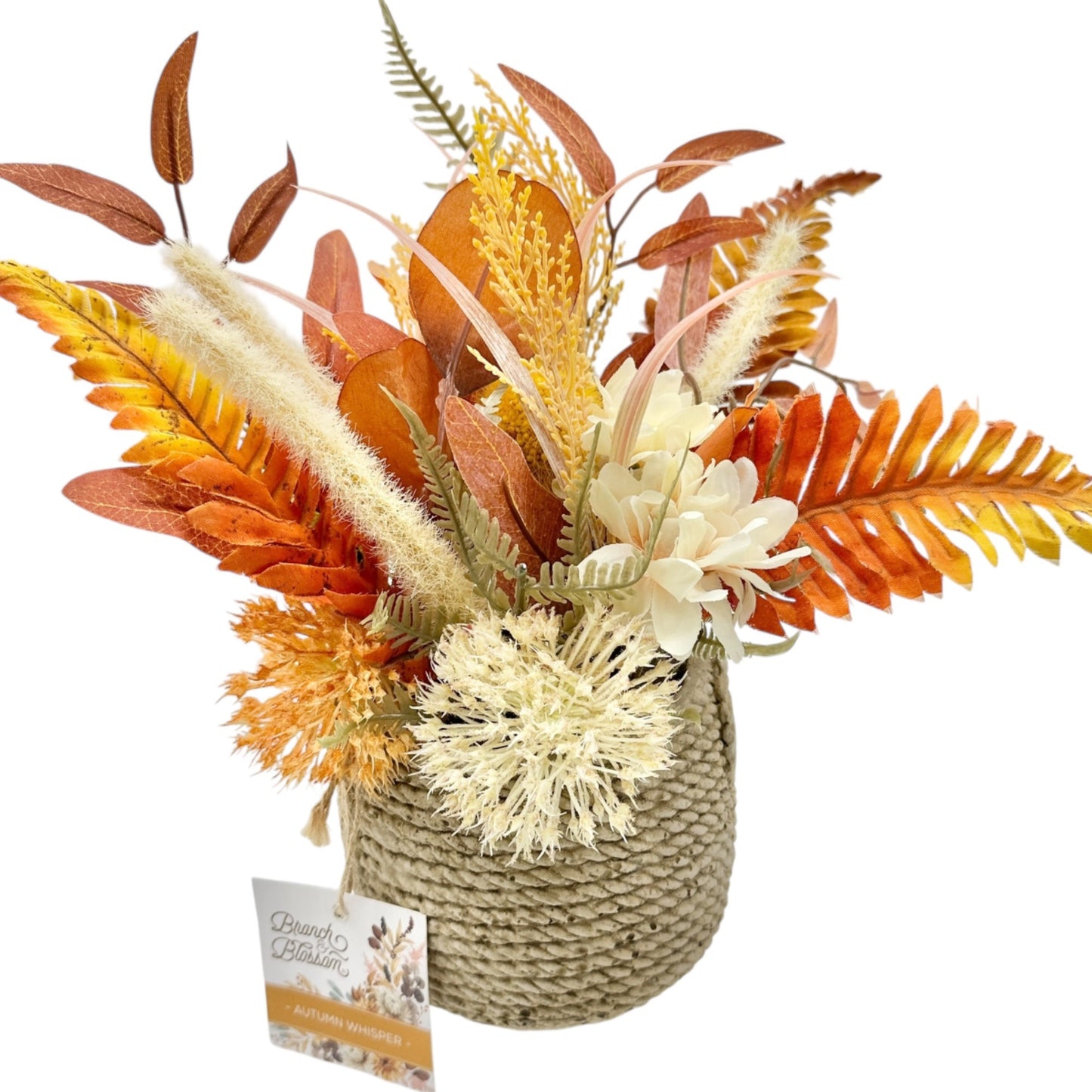Autumn Whisper Faux Floral Arrangement Textured Rope Basket By Branch & Blossom