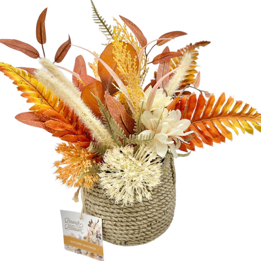 Autumn Whisper Faux Floral Arrangement Textured Rope Basket By Branch & Blossom