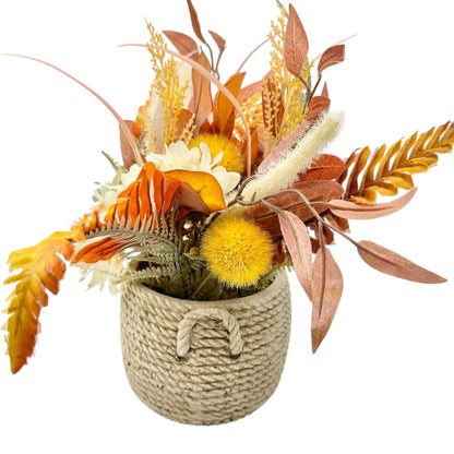 Autumn Whisper Faux Floral Arrangement Textured Rope Basket By Branch & Blossom