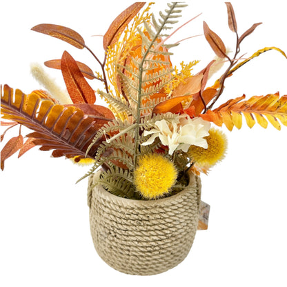 Autumn Whisper Faux Floral Arrangement Textured Rope Basket By Branch & Blossom
