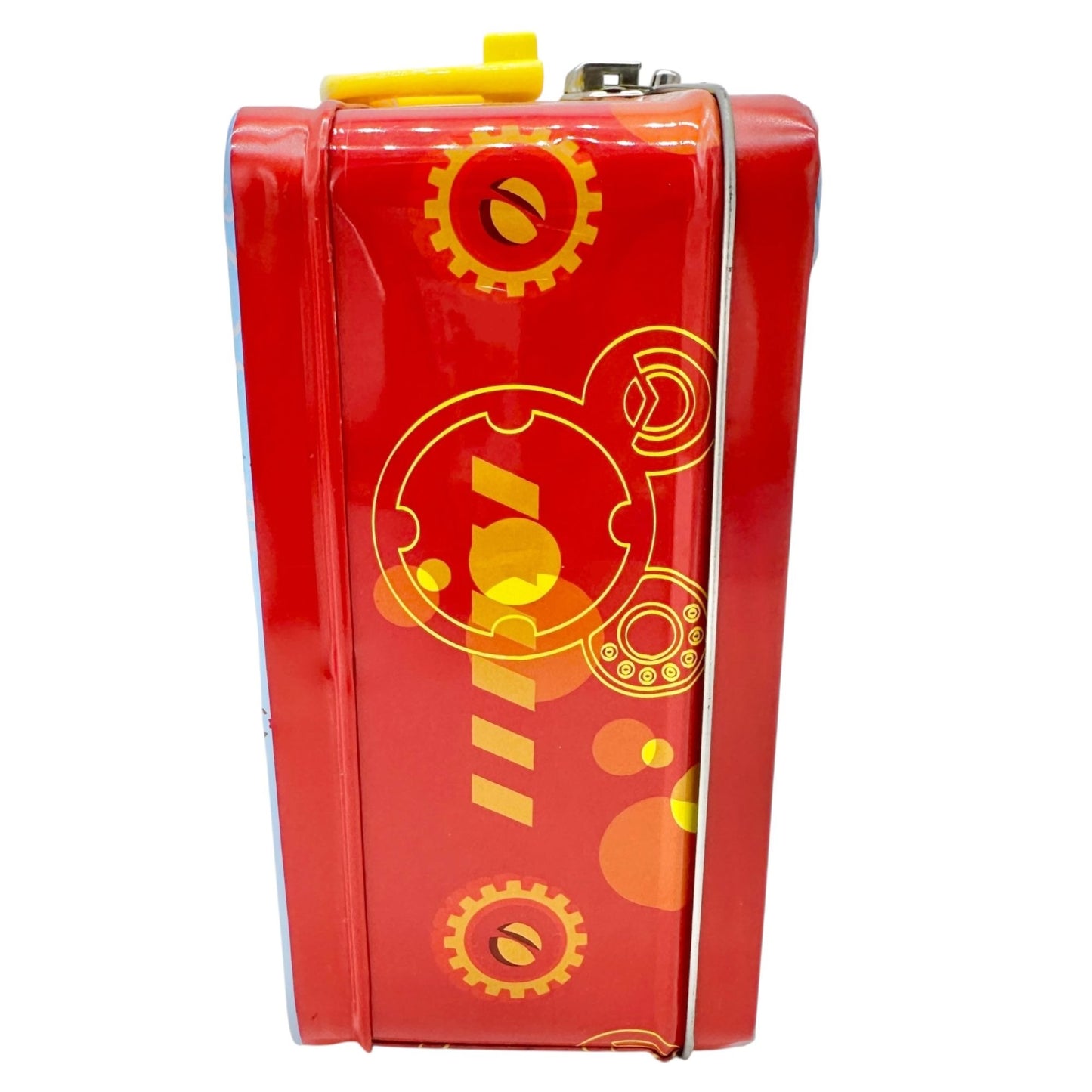 Mickey Mouse Metal Lunch Box Red Blue Yellow Plastic Handle 8x6x3 Scooter Disney
