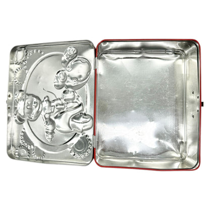 Mickey Mouse Metal Lunch Box Red Blue Yellow Plastic Handle 8x6x3 Scooter Disney