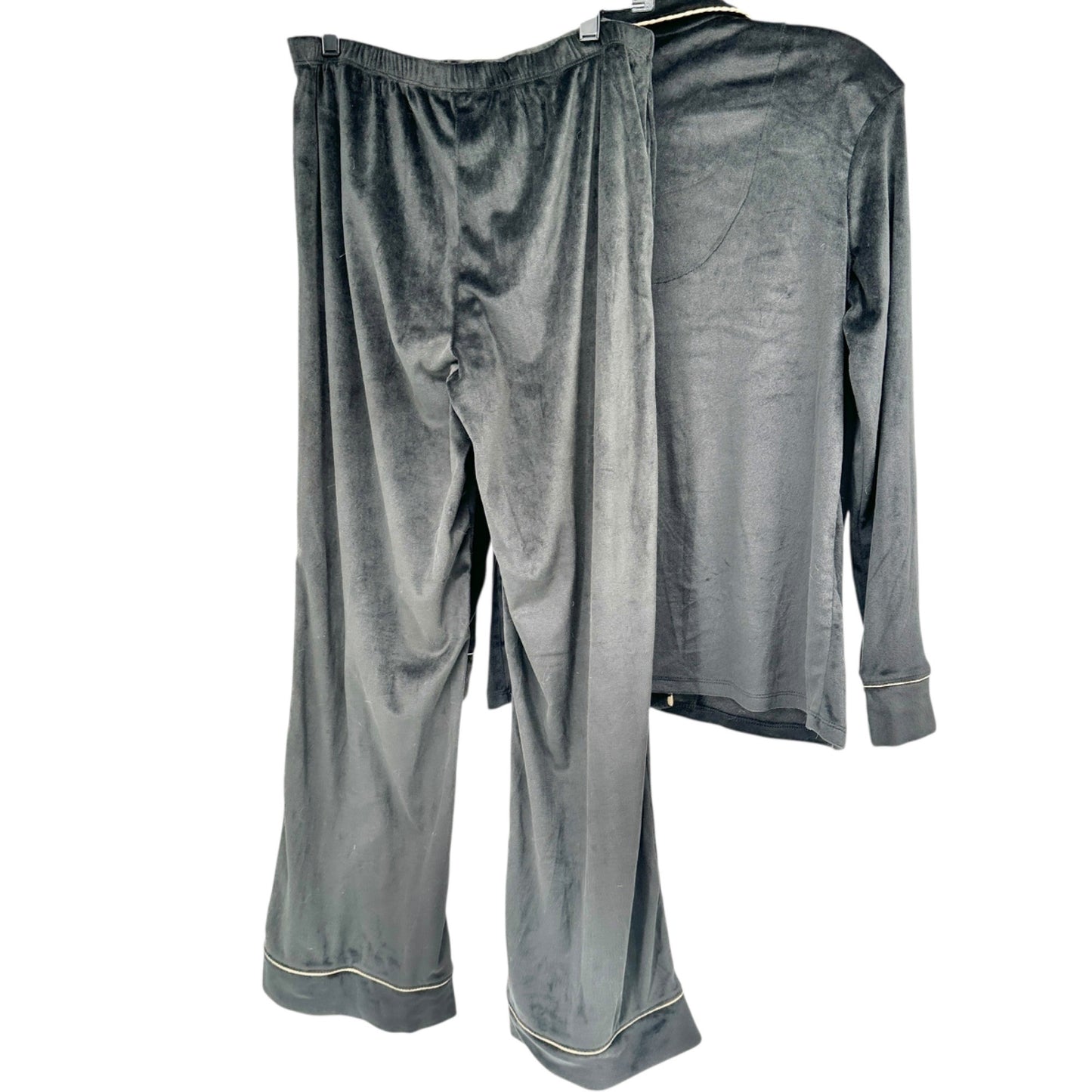 Joyspun Pajama Set Womens S (4-6) Soft Black Velvet Button-up Shirt with Pants