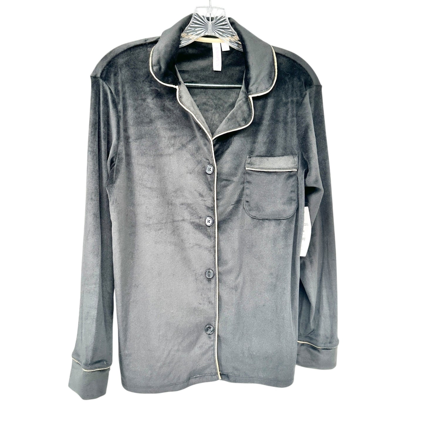 Joyspun Pajama Set Womens S (4-6) Soft Black Velvet Button-up Shirt with Pants