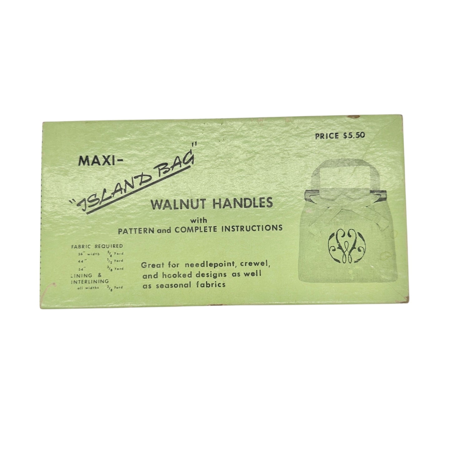 Vtg Maxi Island Bag Walnut Handles X2 With Pattern and Instructions Original Box