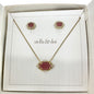 Stella & Dot Gold Necklace and Earrings Pink Druzy Stone Crystal Accents in Box