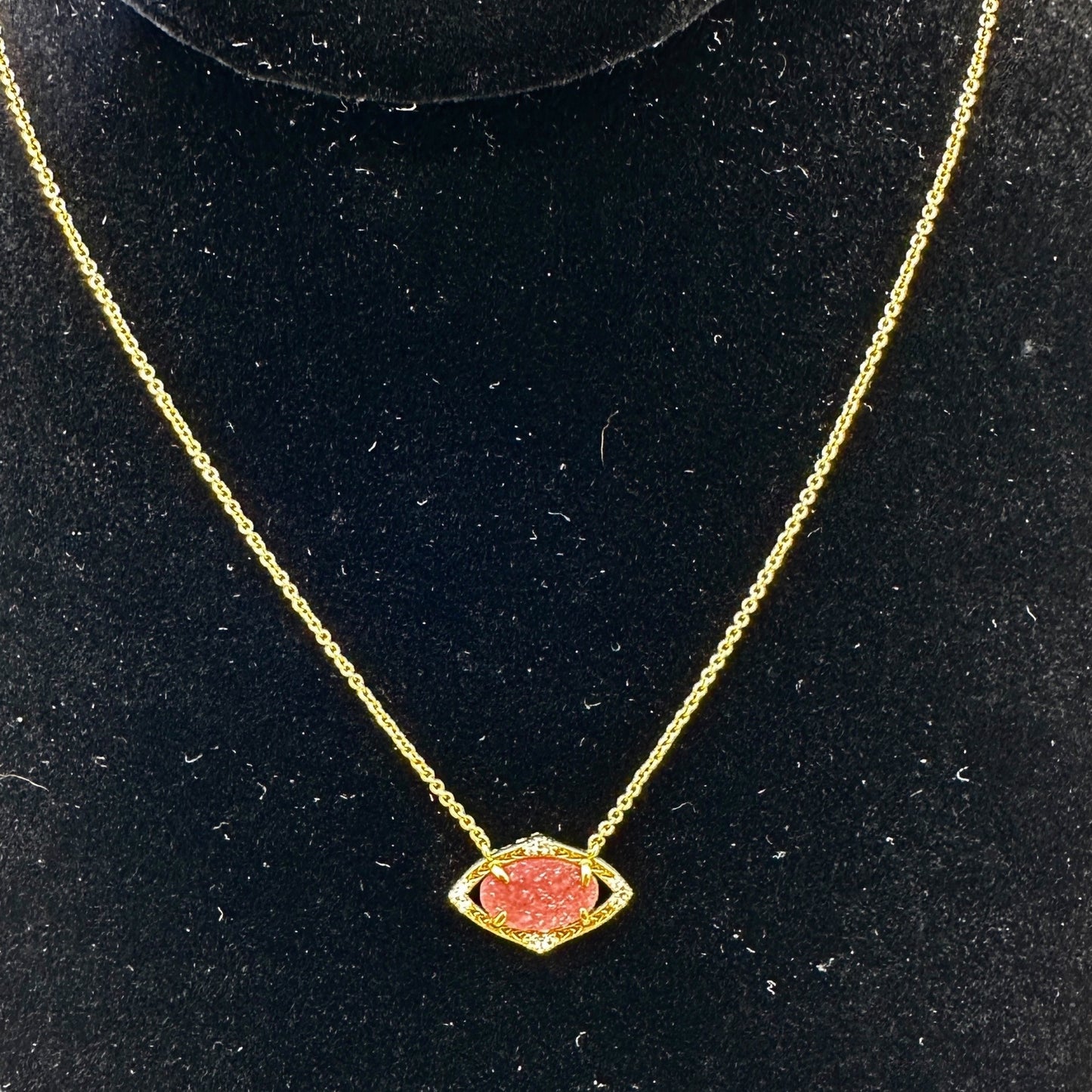 Stella & Dot Gold Necklace and Earrings Pink Druzy Stone Crystal Accents in Box