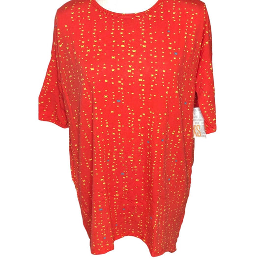 LuLaRoe RETIRED Irma Women's XS Red with Yellow Xs mid-length sleeves NWT