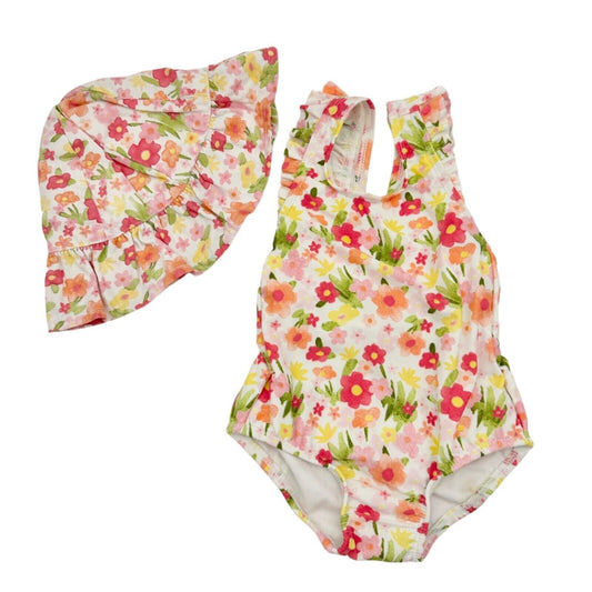 Gymboree Baby 3-6 mos Swimsuit with matching Hat Floral Design