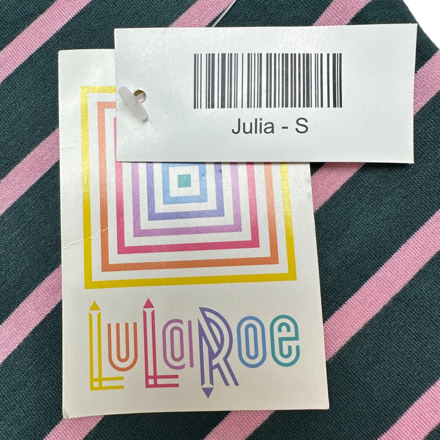 LuLaRoe Retired Julia Dress S Gray and Pink Striped SS Form Fitting NWT