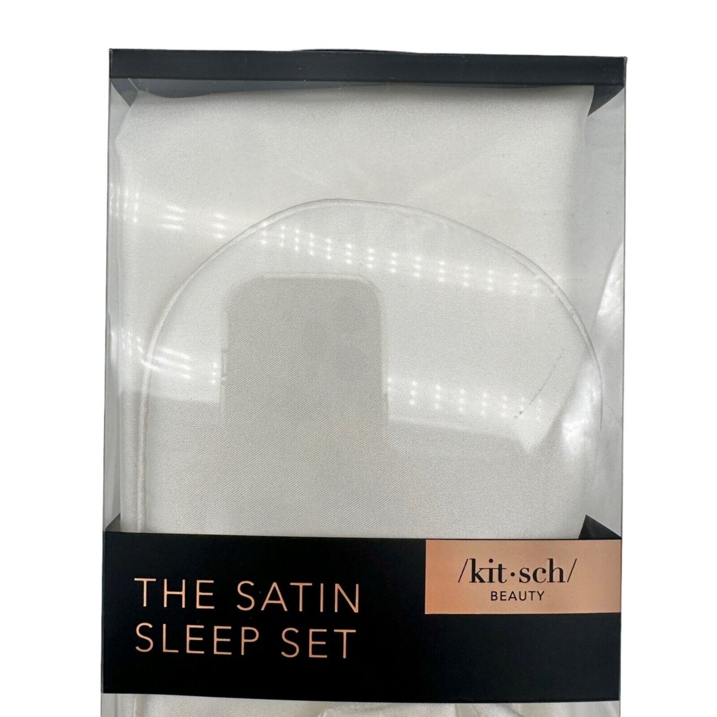 Kitsch Beauty The Satin Sleep Set Off-White Pillowcase Eye Mask Scrunchies NIB