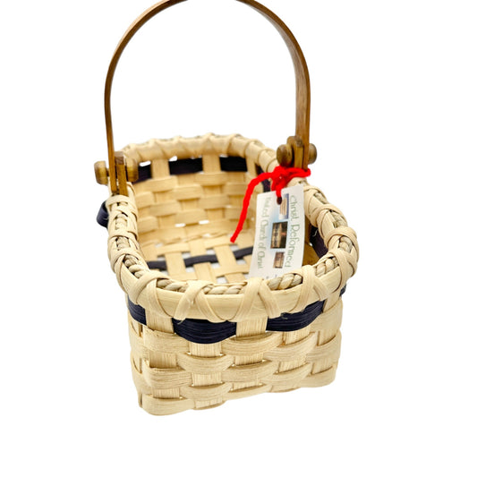 Handmade Basket Cookies for Two with Blue Accent Moveable Wooden Handle Small