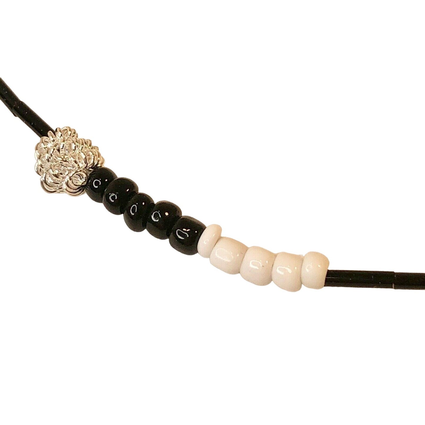 Handcrafted Beaded Necklace White, Black & Silver Beads Simply Elegant NEW