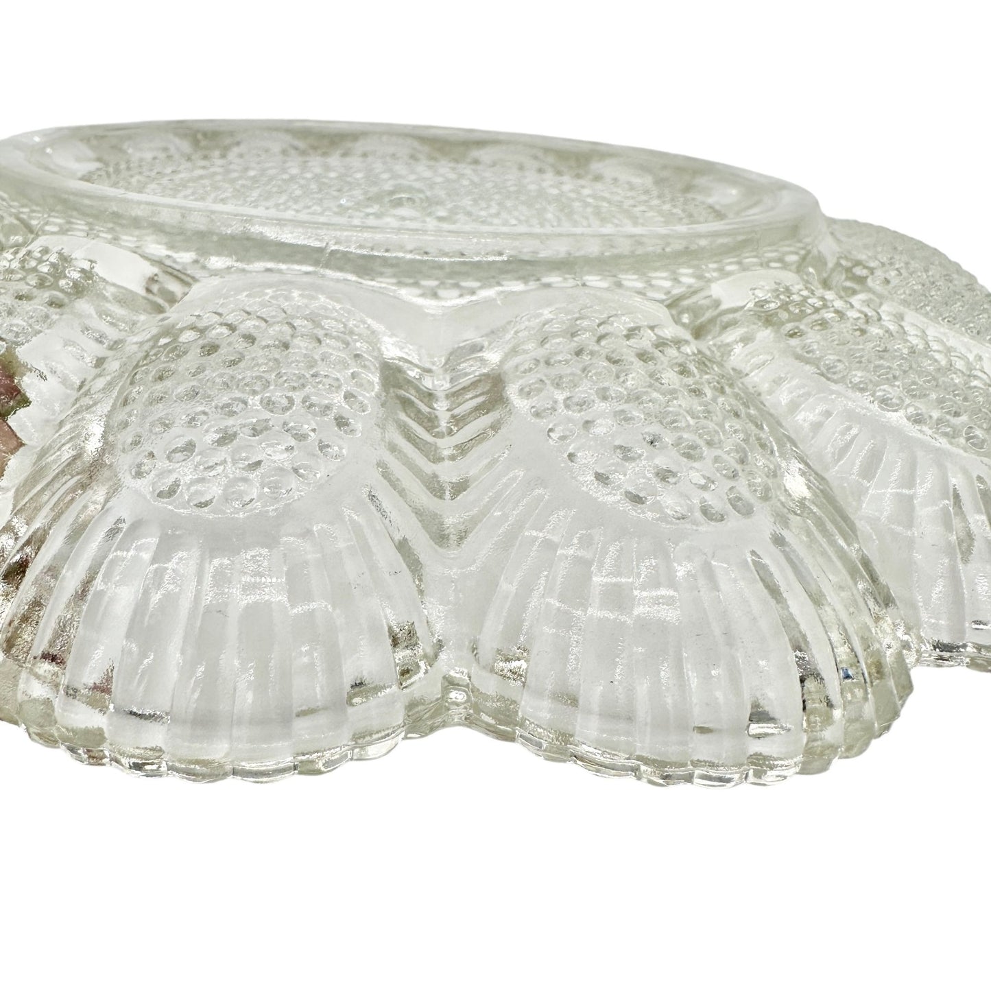 Deviled Eggs Plate Clear Glass Dimpled Holds 15 Eggs 11" Round