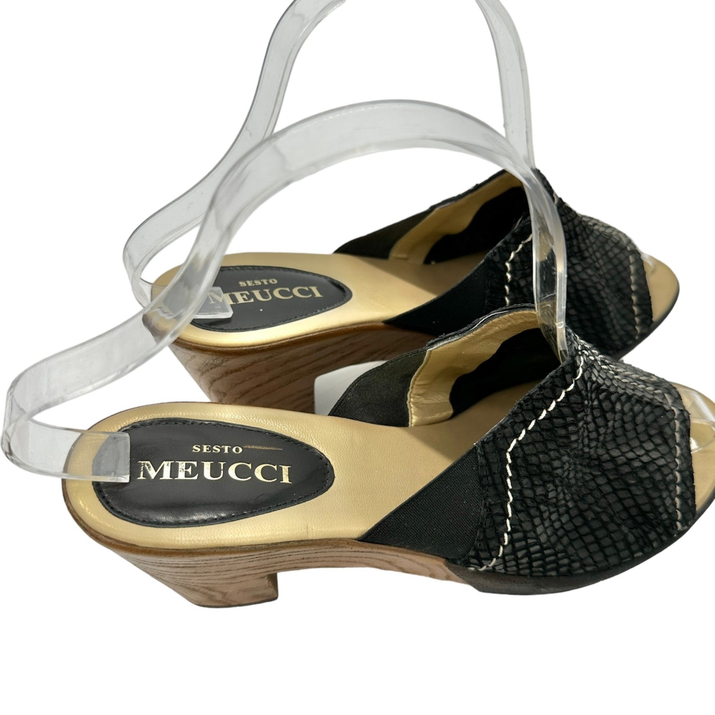 Sesto Meucci 8.5N Nu-Buck Leather Mule Slide Sandal Black 3in Heel