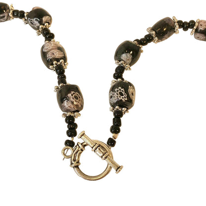 Handcrafted Beaded Necklace Black Floral Beads Elegant Simple Beauty Jewelry NEW