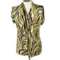 Dressbarn Blouse Womens XL Zebra Print Short Sleeve Made In USA Green Brown Gold