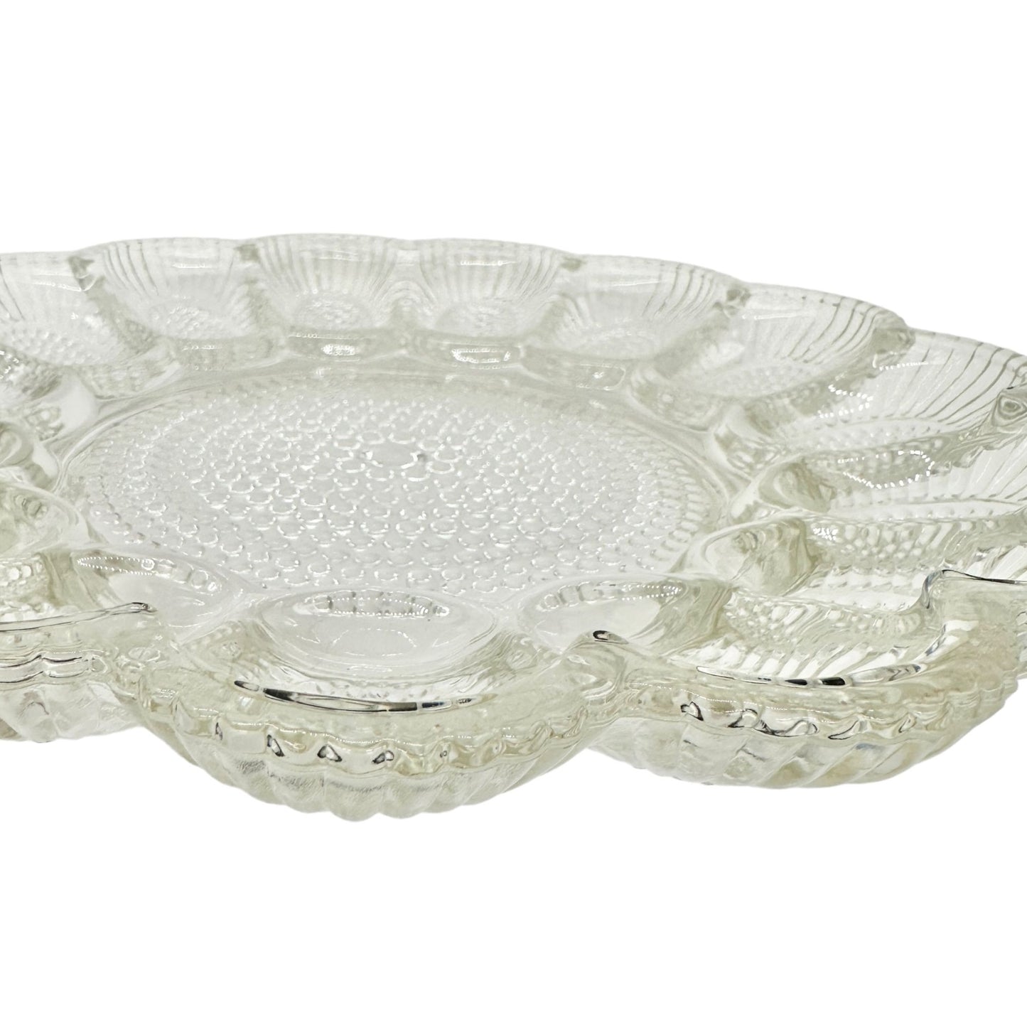 Deviled Eggs Plate Clear Glass Dimpled Holds 15 Eggs 11" Round