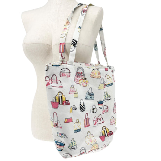 Handbag Print Canvas Tote Bag With Dual Straps and Spacious Interior 14x14x6