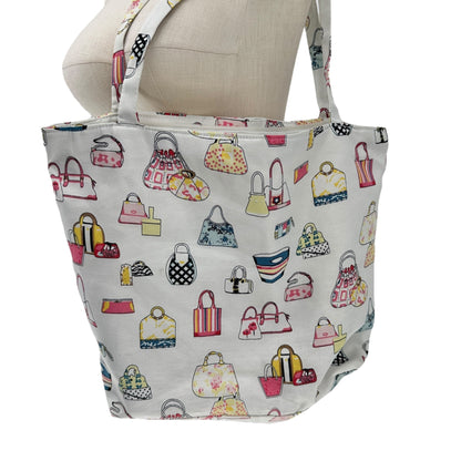Handbag Print Canvas Tote Bag With Dual Straps and Spacious Interior 14x14x6