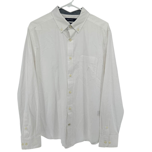 Nautica Button Down Shirt Mens L Classic Fit Stretch Cotton Blend Long Sleeves