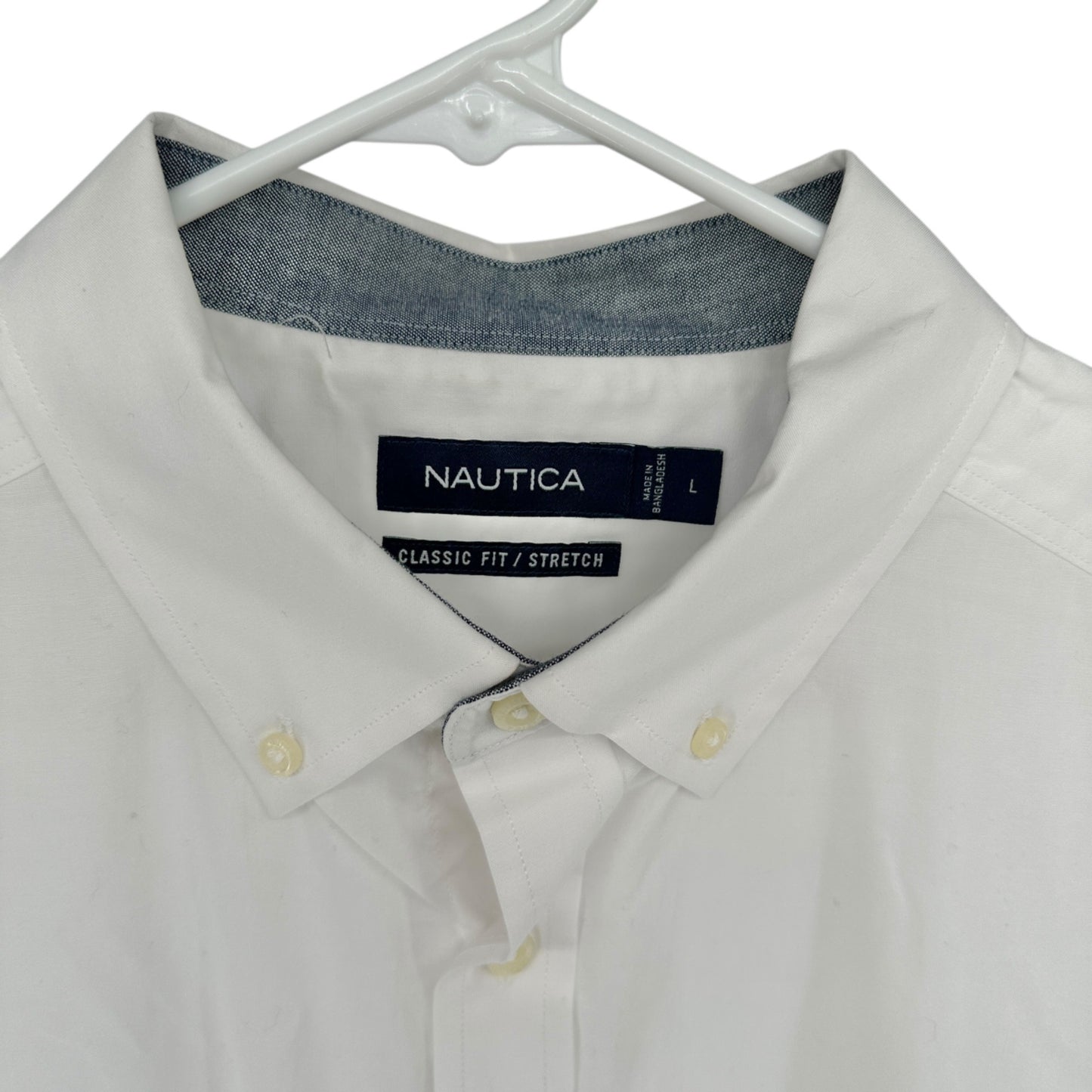 Nautica Button Down Shirt Mens L Classic Fit Stretch Cotton Blend Long Sleeves