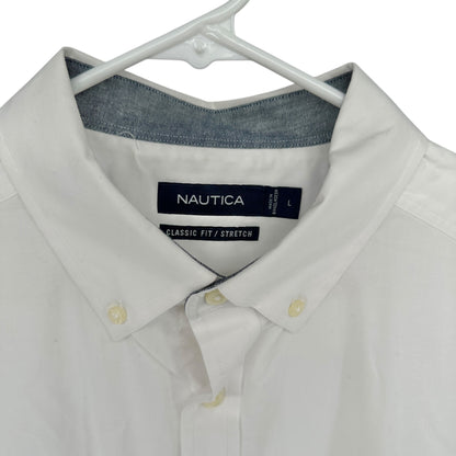 Nautica Button Down Shirt Mens L Classic Fit Stretch Cotton Blend Long Sleeves
