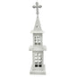 White Metal Church Steeple with Cross Window Cutouts Home Decor Or Candle Holder