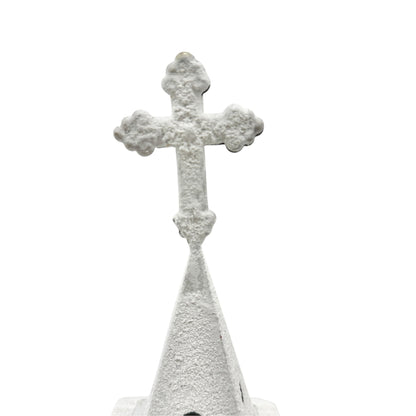 White Metal Church Steeple with Cross Window Cutouts Home Decor Or Candle Holder