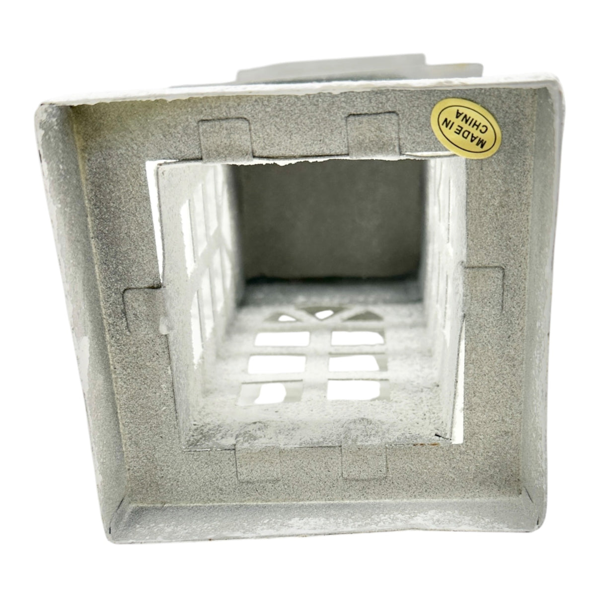 White Metal Church Steeple with Cross Window Cutouts Home Decor Or Candle Holder