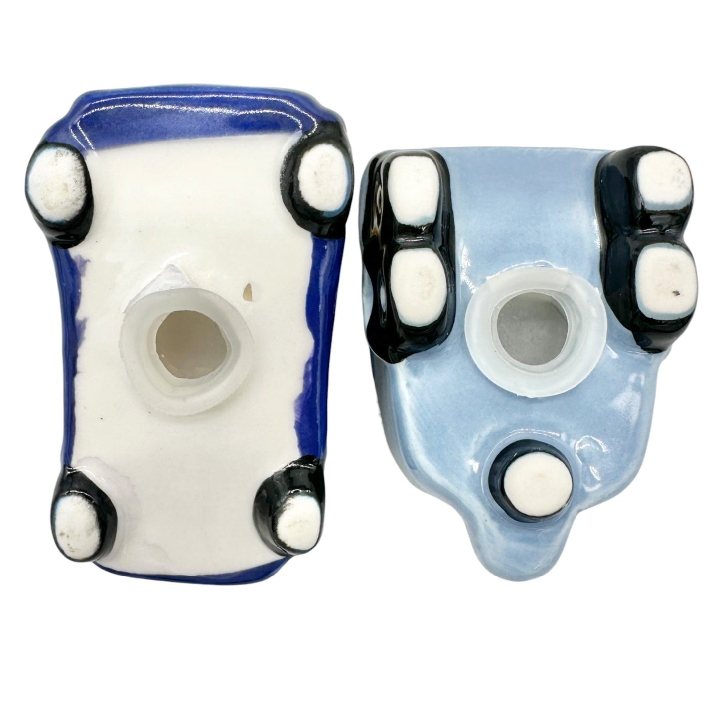Ceramic Truck and Trailer Salt And Pepper Shaker Set in Blue and Yellow Adorable