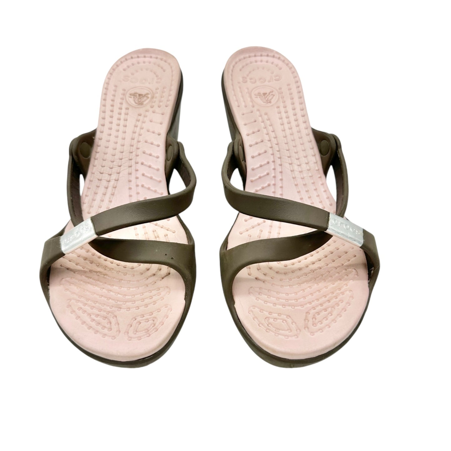 Crocs Sandals Womens Size 10 Brown and Pink 3.5 inch Wedge Heels