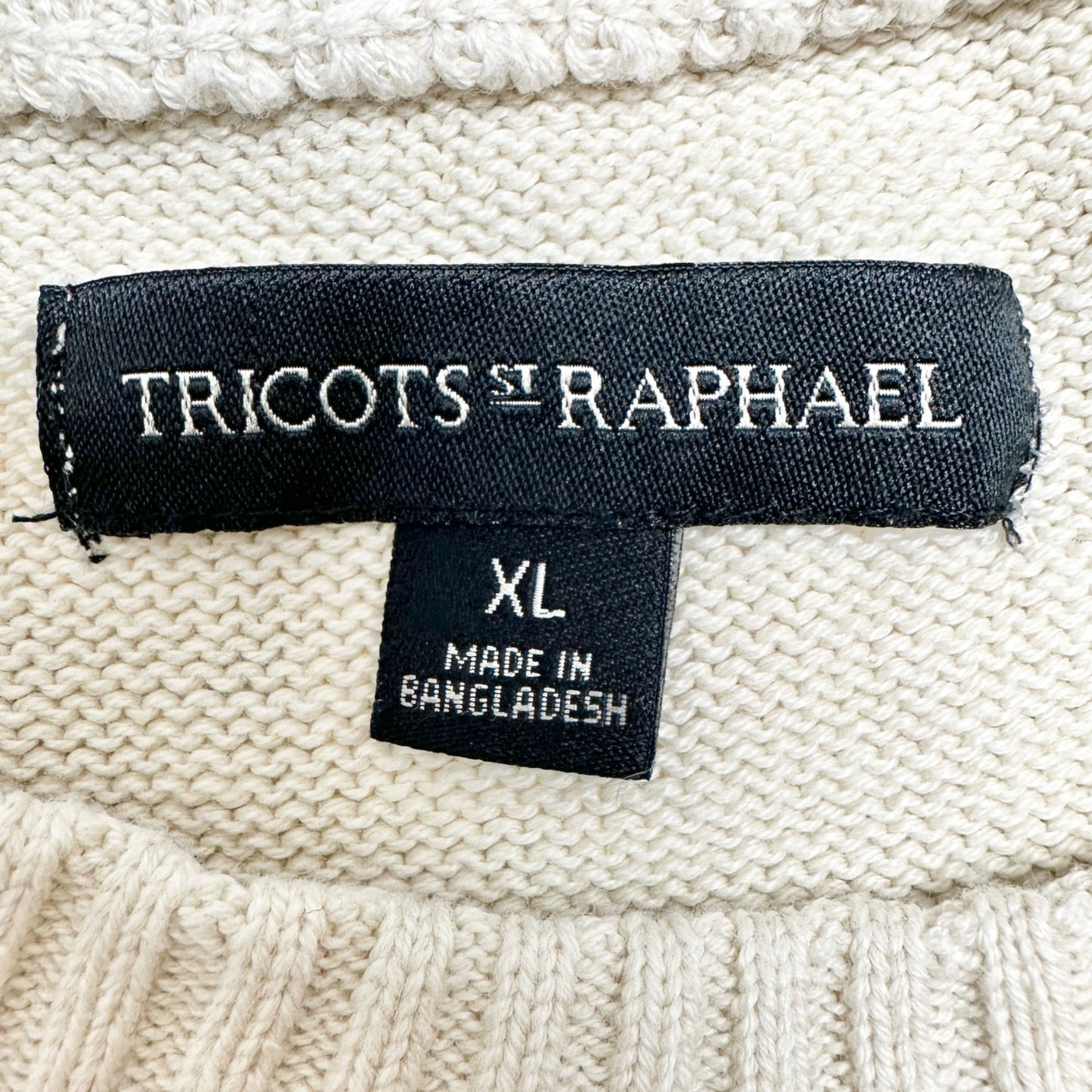 Tricots St Raphael Mens XL Beige Textured Knit Sweater Cotton Blend LS Pullover