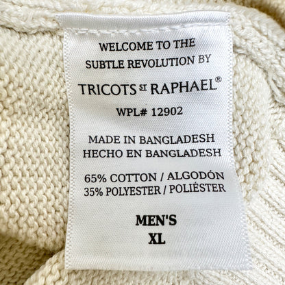 Tricots St Raphael Mens XL Beige Textured Knit Sweater Cotton Blend LS Pullover