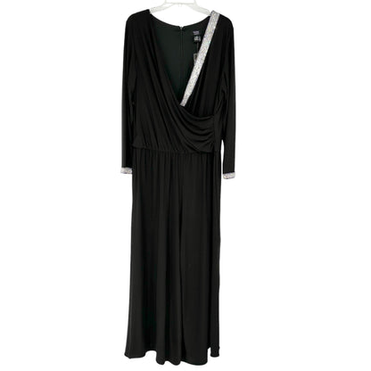 MSK Elegant Jumpsuit Womens 2X Black LS Rhinestone  Trimmed Draped Neckline