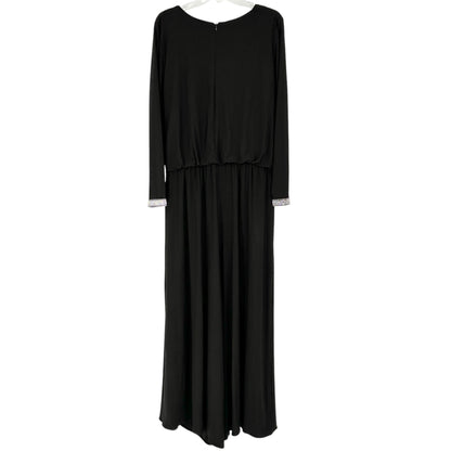 MSK Elegant Jumpsuit Womens 2X Black LS Rhinestone  Trimmed Draped Neckline